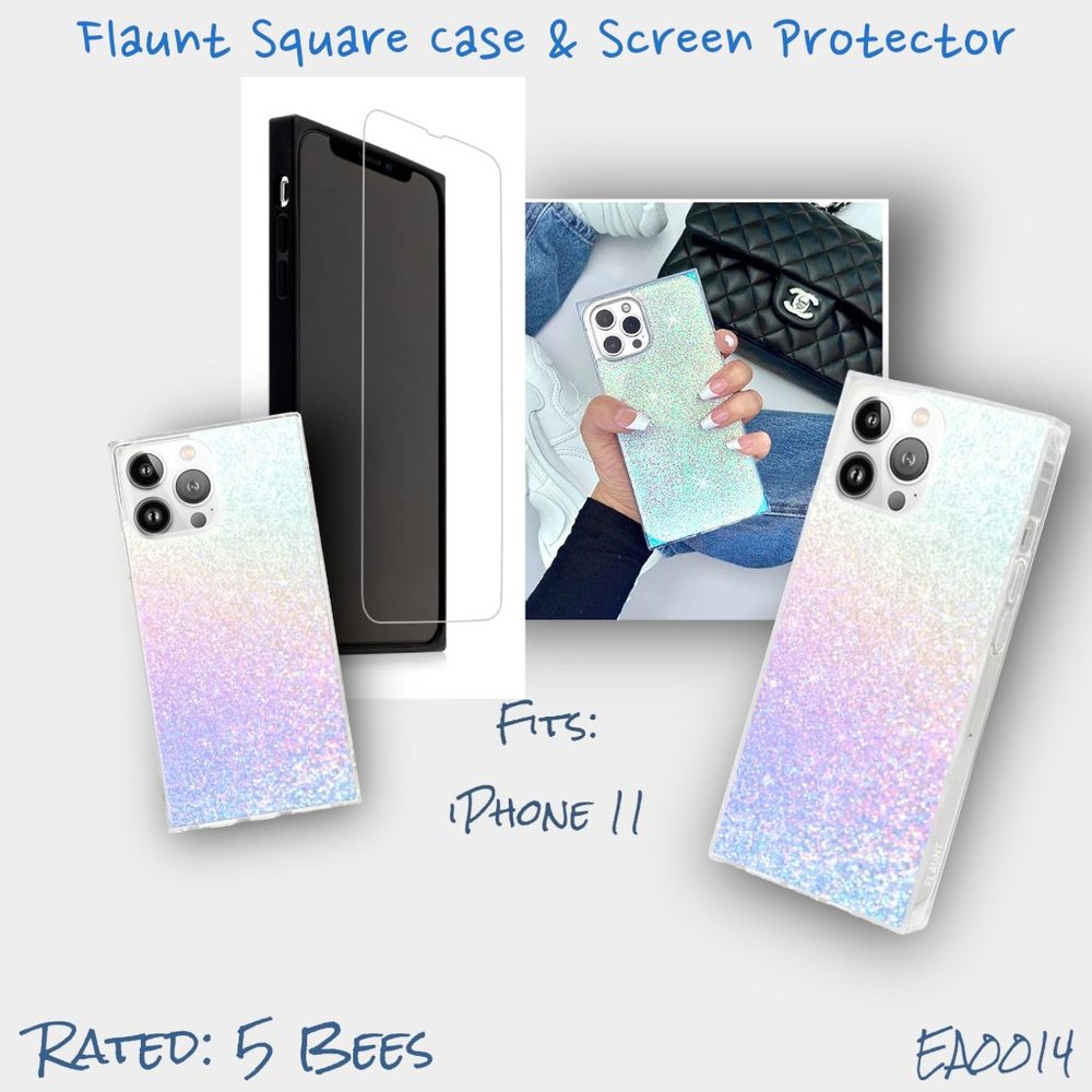 Flaunt Square Glitter Ombre Square iPhone 11 Case & Screen Protector*Brand New